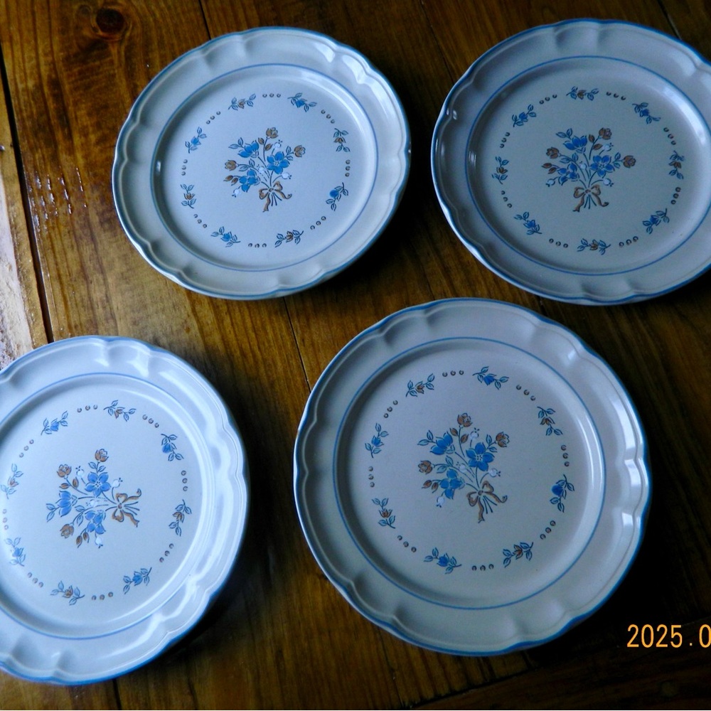 Vintage Cordella Collection Stoneware Salad Plates- Blue Floral- set of 4